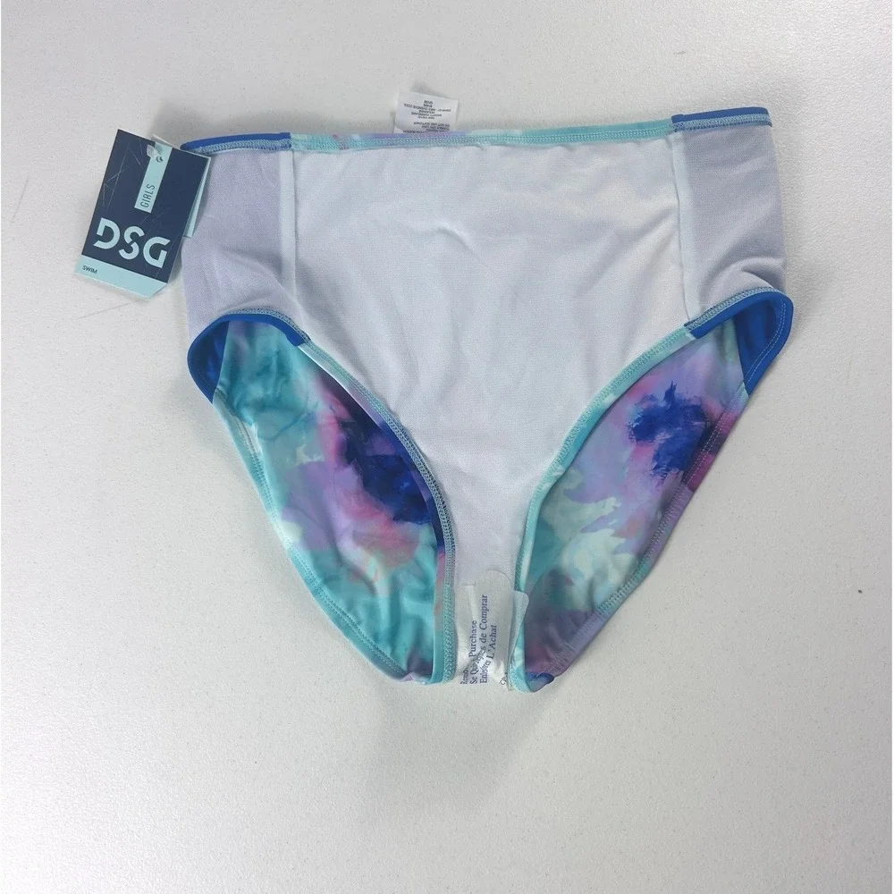 DSG Girls XL 16 High Waist Swim Bottom Inky Overdye Cool Blue Floral DSG8127 NWT